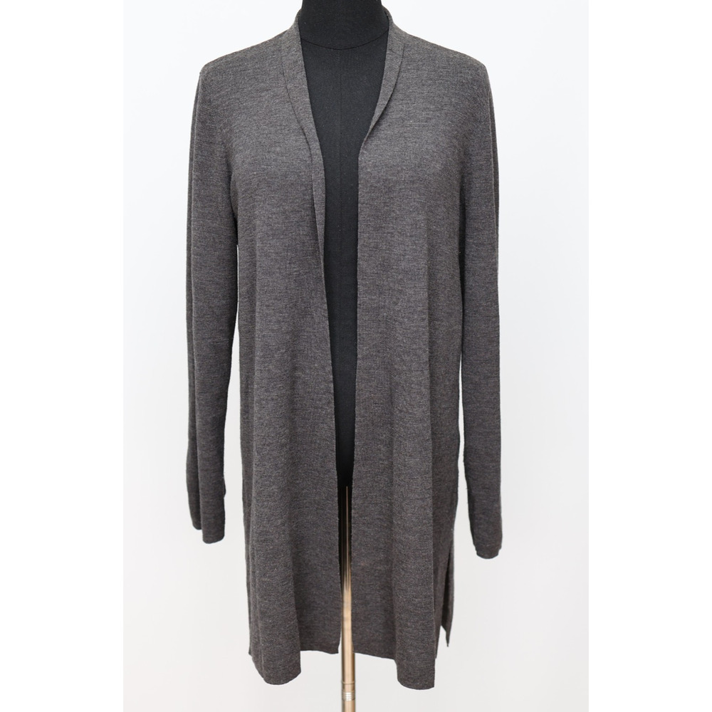 A8 Auth EILEEN FISHER 100% Merino Wool Straight Long Open Front Cardigan Size M - Picture 2 of 6